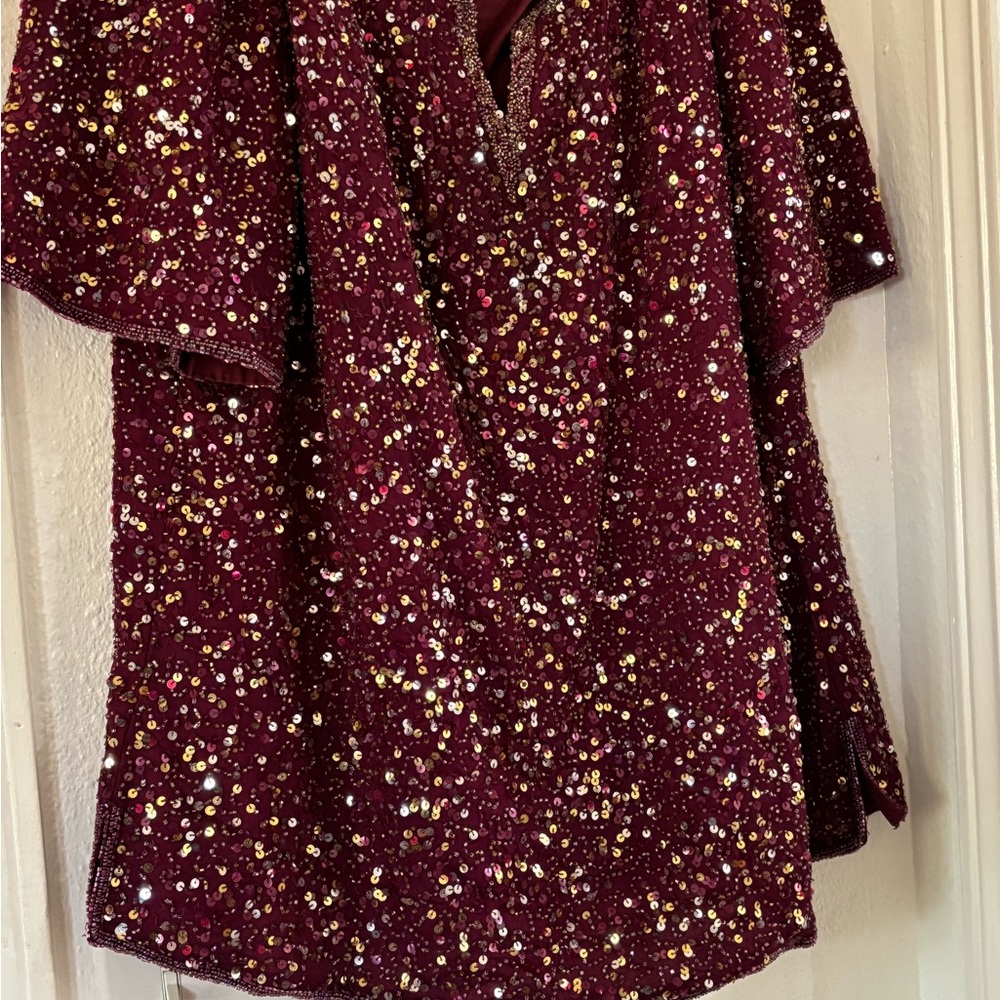 Scala Burgundy Sequin Blouse